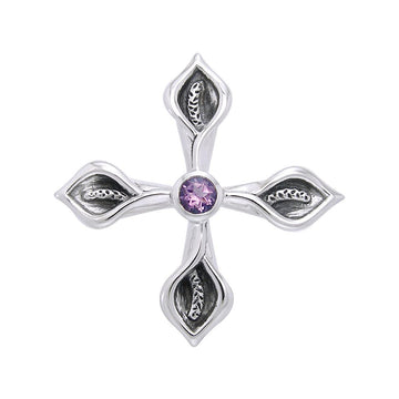 Calla Lily Cross Silver Pendant with Gemstone TPD3392 - Jewelry